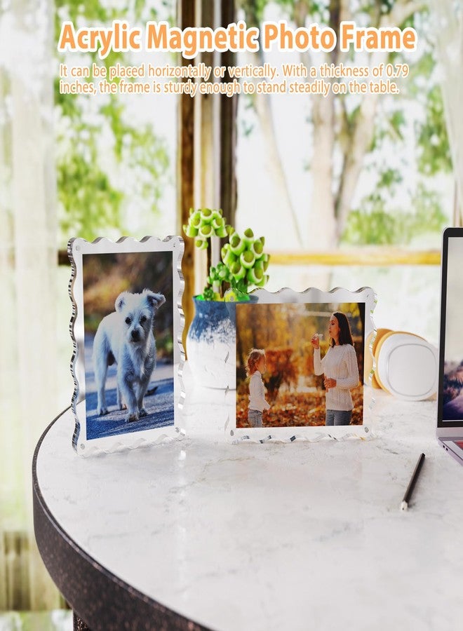 CHEGIF Acrylic Picture Frame, 4x6 Acrylic Magnetic Picture Frames Double Sided Clear Photo Frame 10+10mm Thick Scalloped Picture Frame Freestanding for Desktop Display, 1 Pack - Image 4